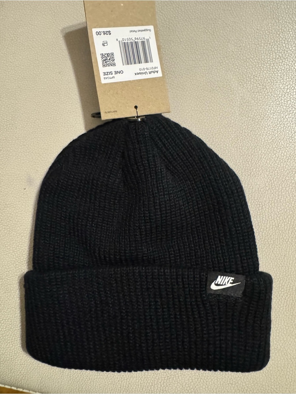 Nike Black Rib-Knit Cuffed Beanie with Logo Patch